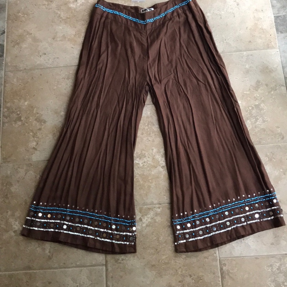 Above the Ankle Wide Leg Crop Turquoise Beading Pants